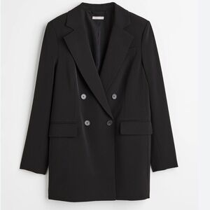 NWT H&M Black Double Breasted Black Long Blazer Size Large